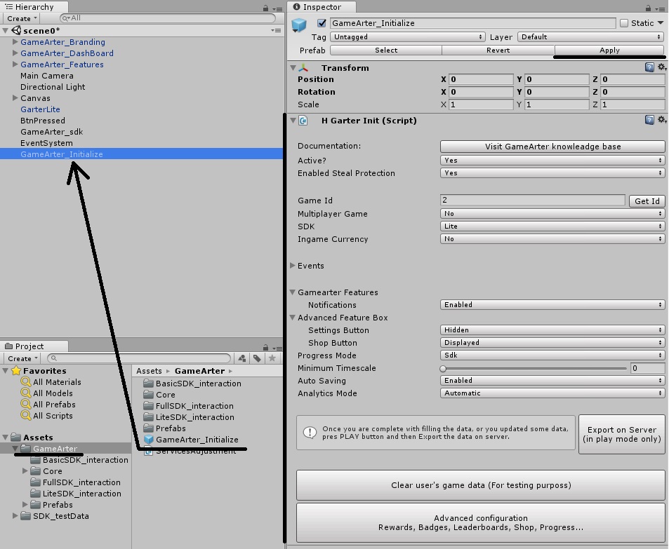 GameArter Unity SDK configuration