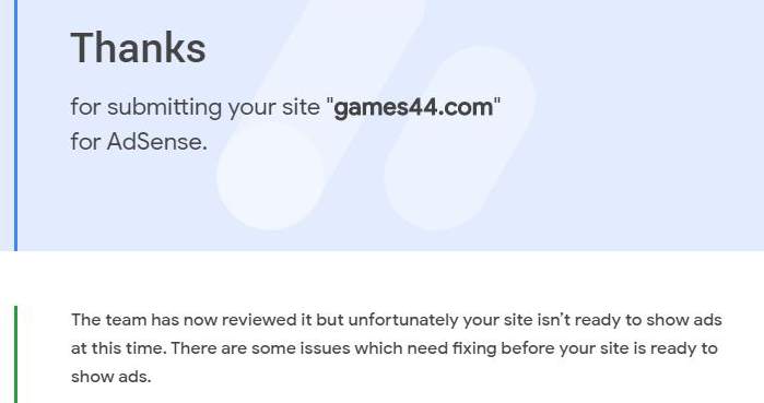 Rejected adsense notification