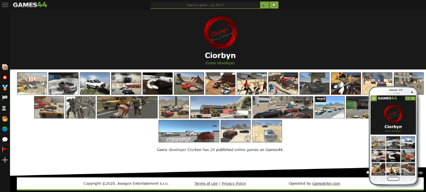 Game develoepr page on Games44
