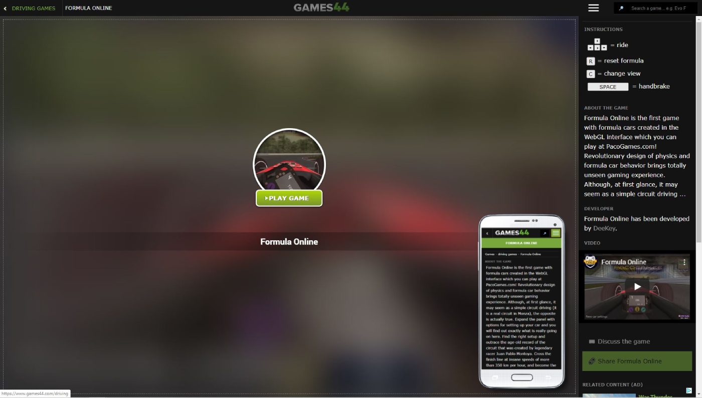 Games44 game page after redesign