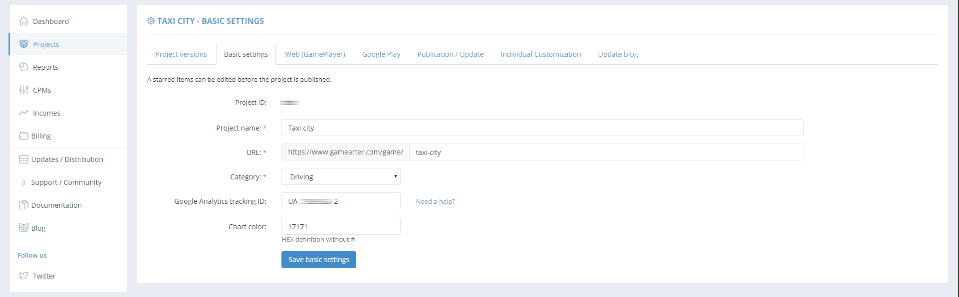 GameArter - basic projects configuration